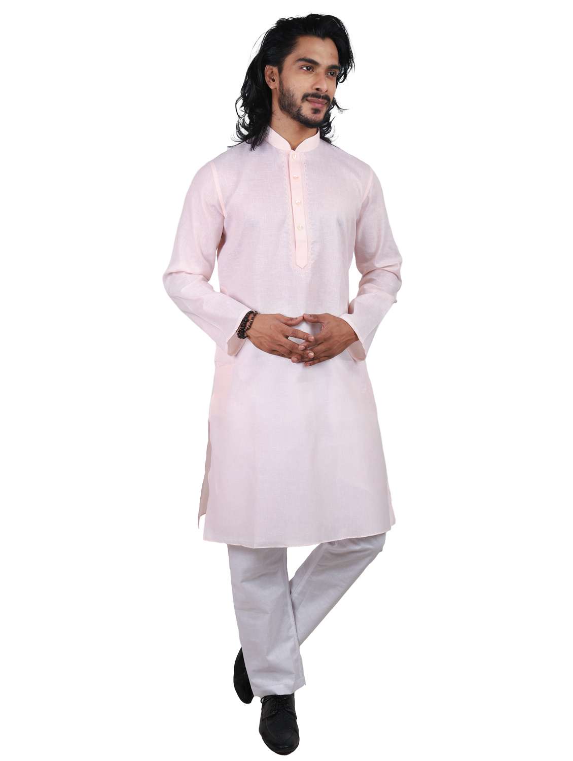 pink solid cotton long kurta - 19920550 - Zoom Image - 0