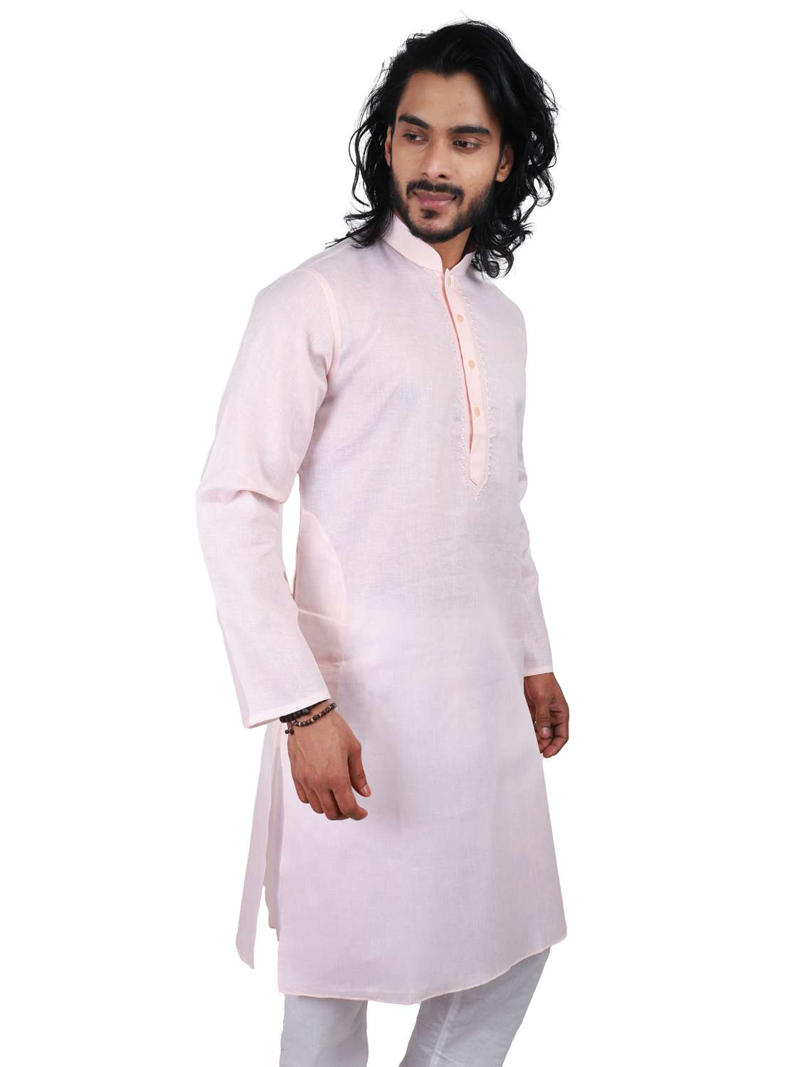 pink solid cotton long kurta - 19920550 - Standard Image - 3