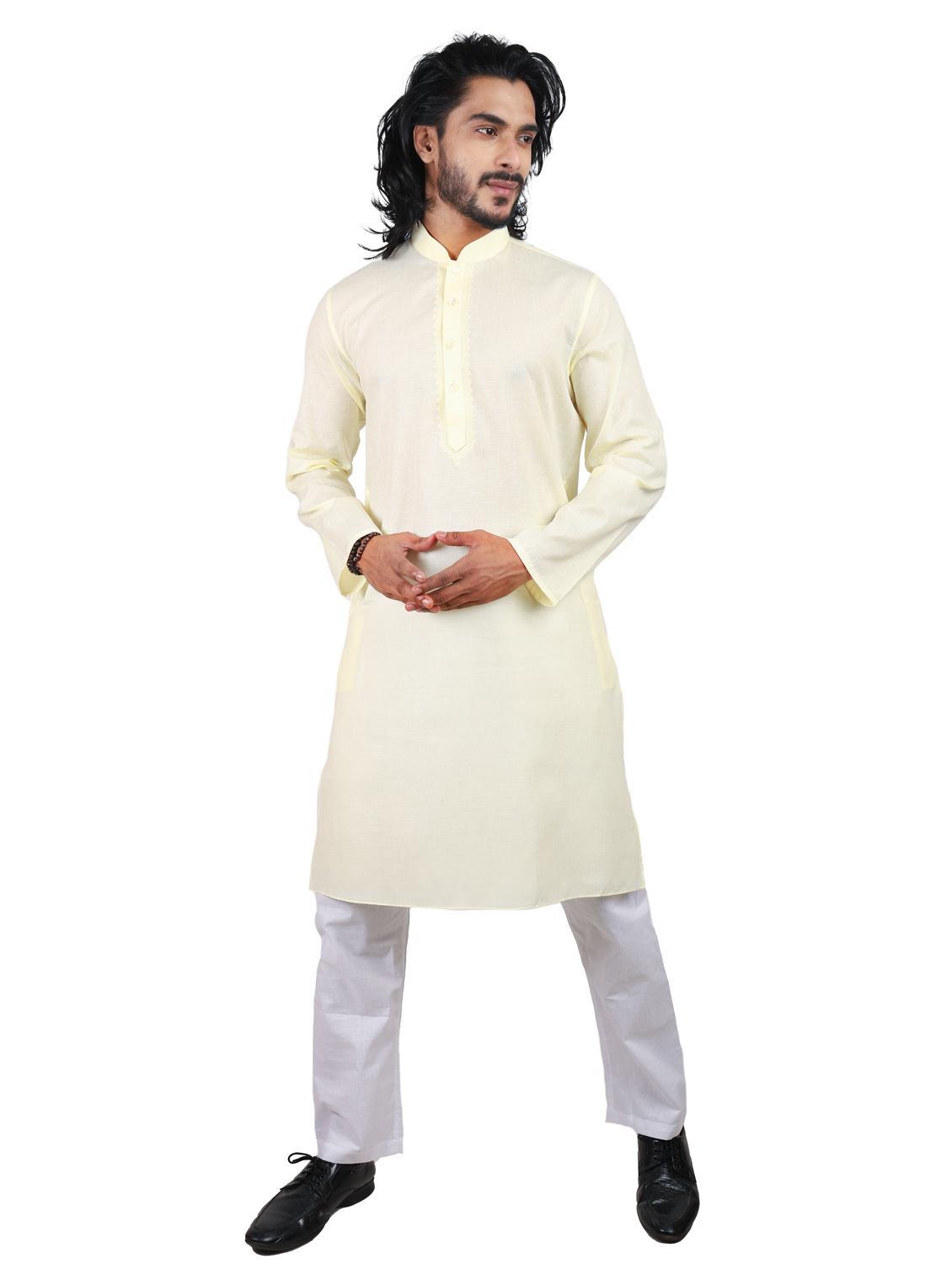 yellow solid cotton long kurta - 19920551 -  Zoom Image - 0