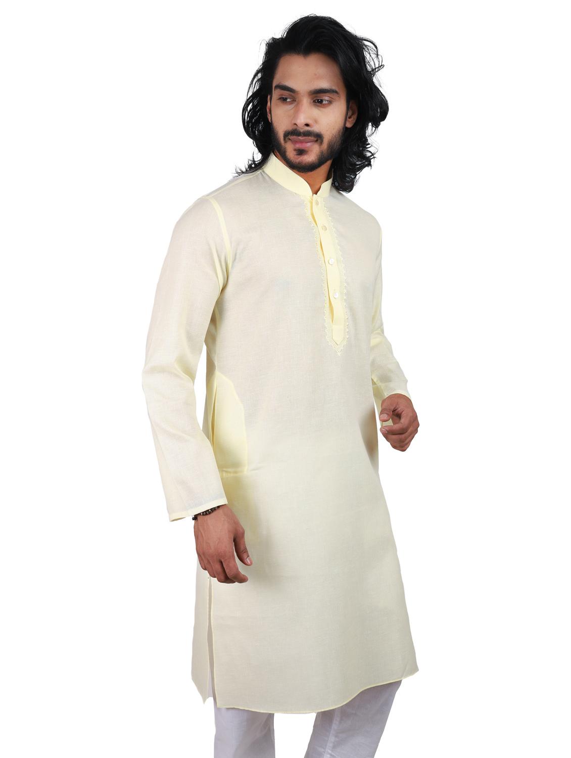 yellow solid cotton long kurta - 19920551 - Standard Image - 3