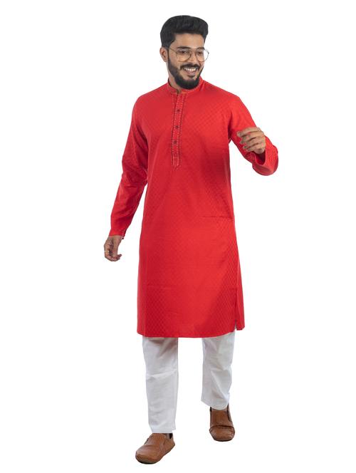 red solid cotton long kurta  - 19920554 -  Standard Image - 0