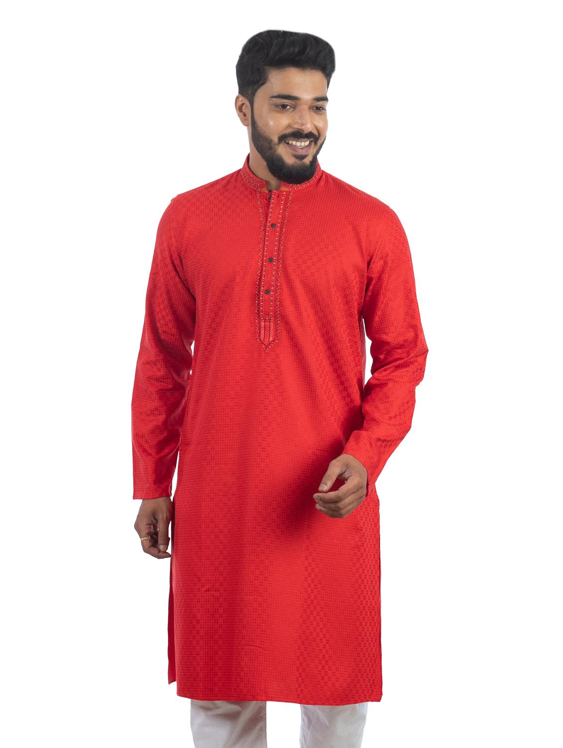 red solid cotton long kurta - 19920554 - Standard Image - 3