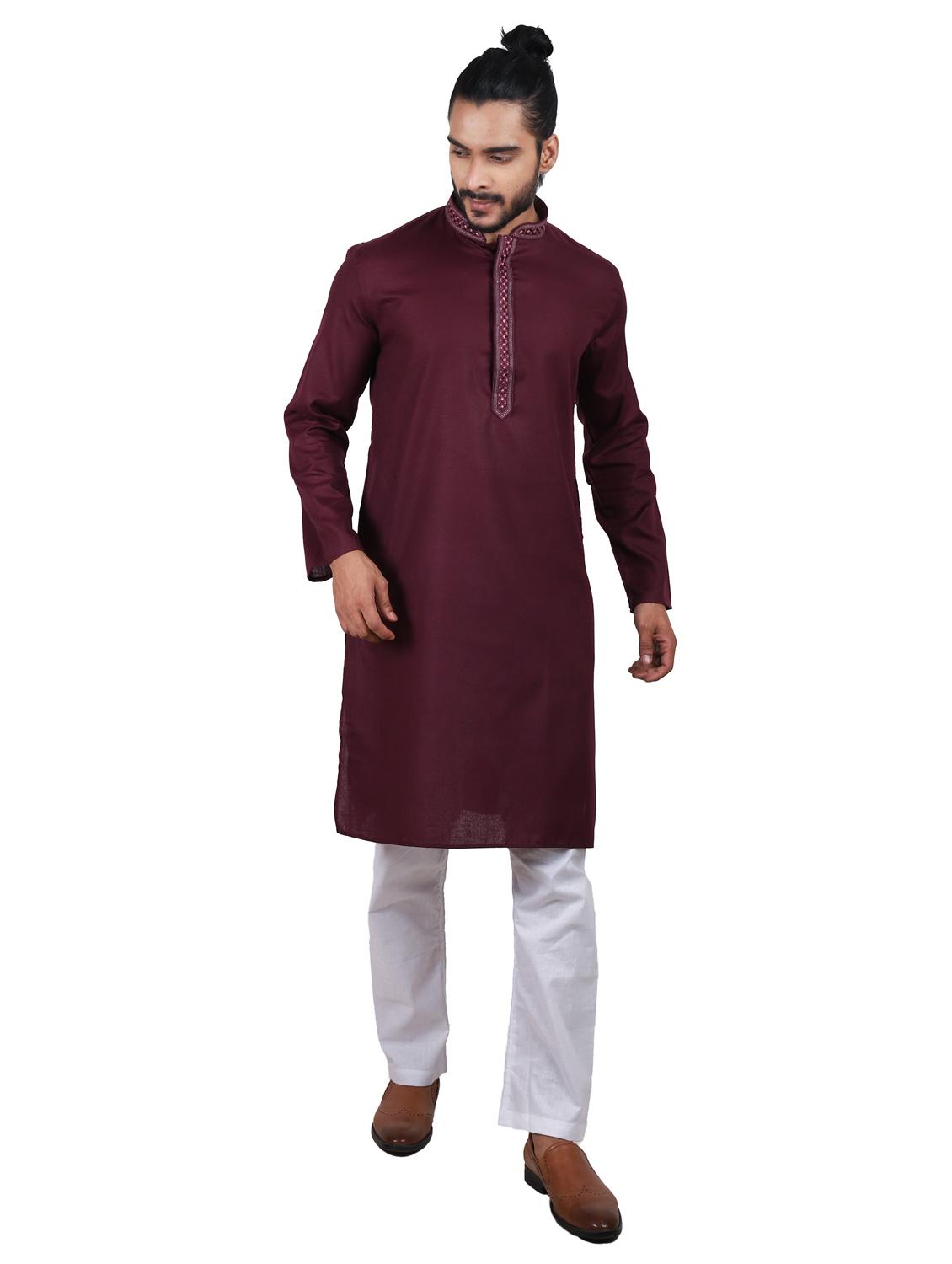 red solid cotton long kurta - 19920557 -  Zoom Image - 0