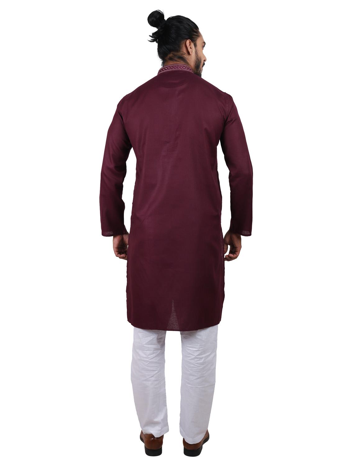 red solid cotton long kurta - 19920557 - Standard Image - 3