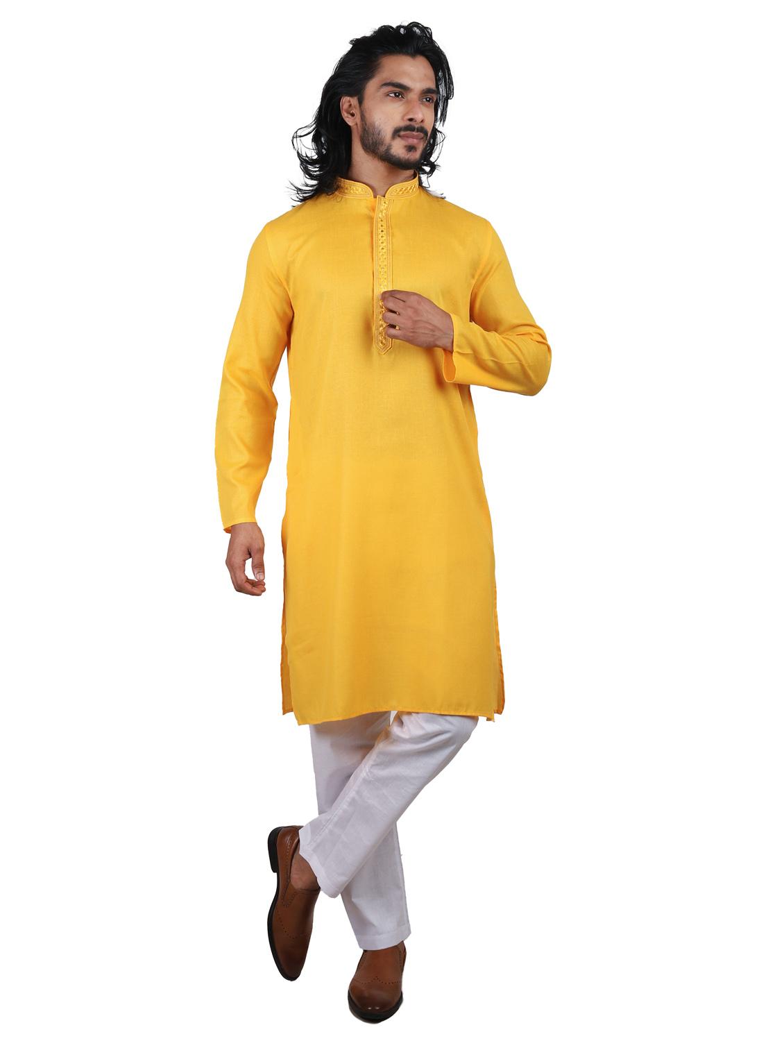 yellow solid cotton long kurta - 19920558 - Zoom Image - 0