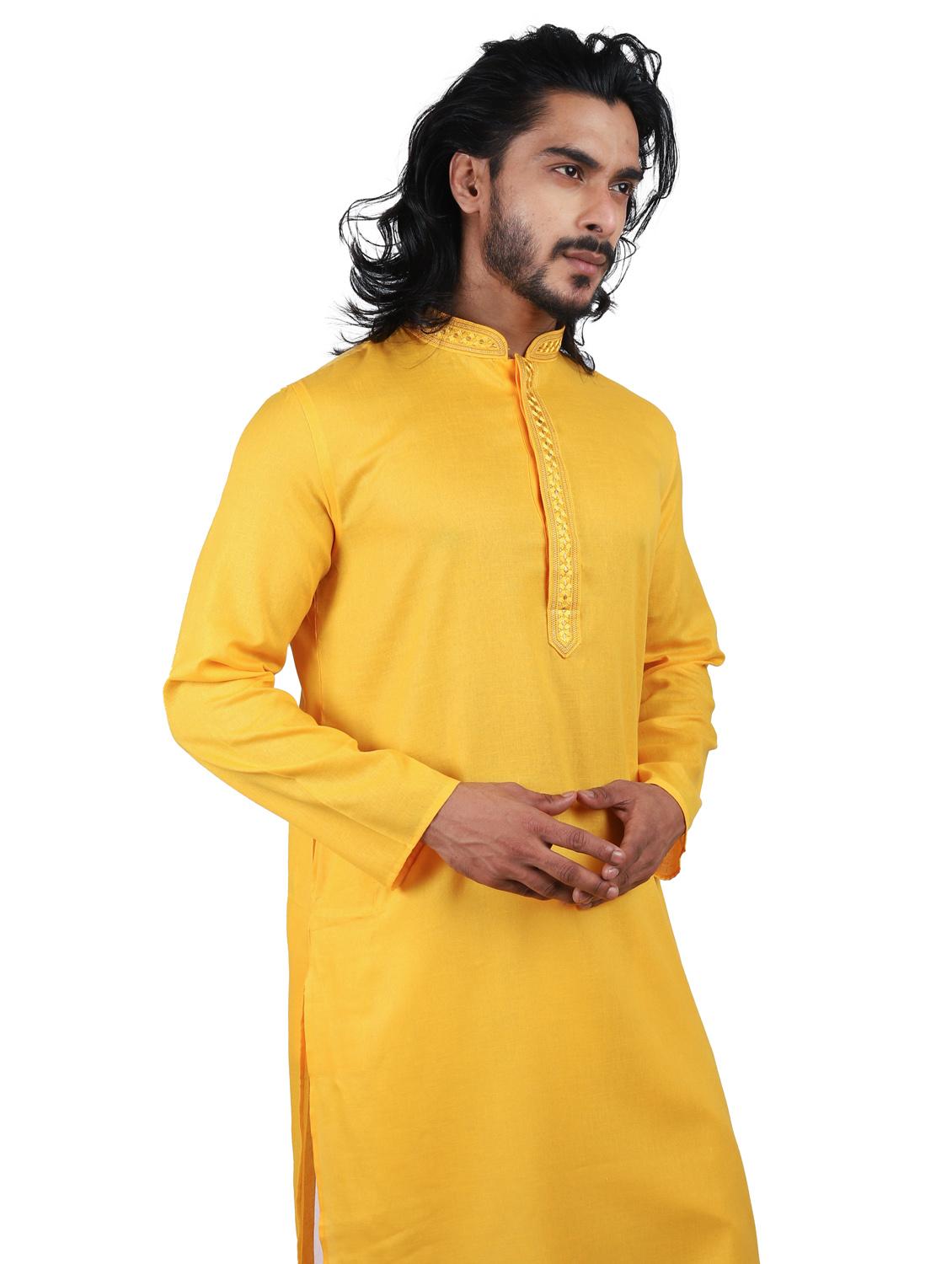 yellow solid cotton long kurta - 19920558 - Standard Image - 3