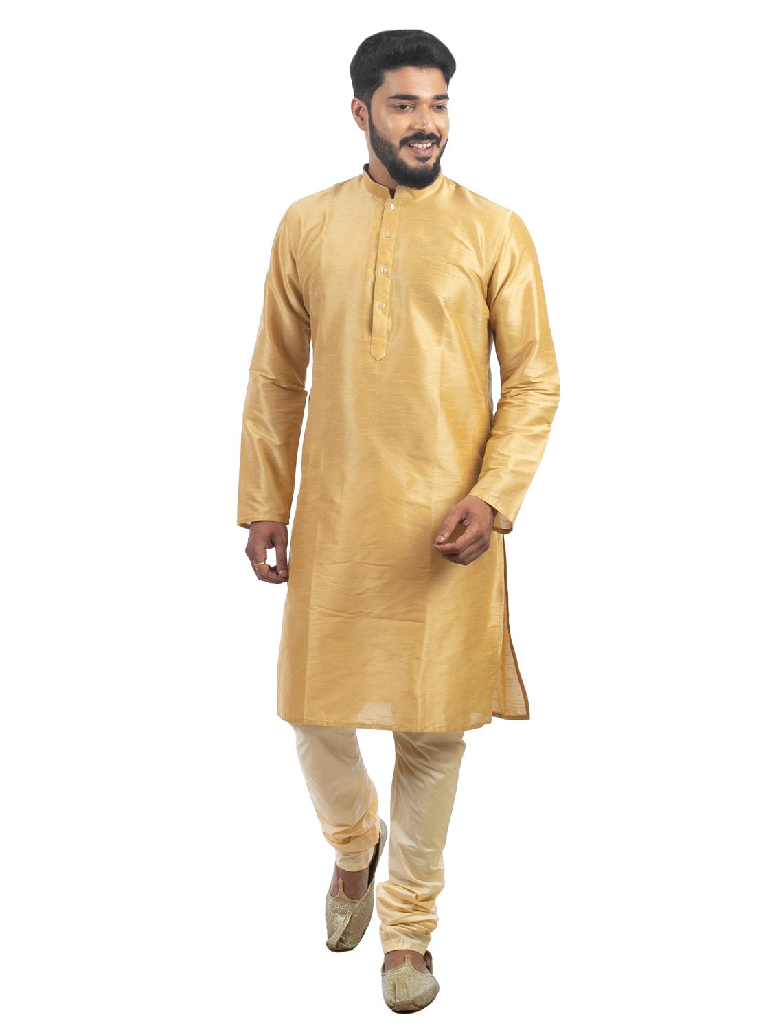beige solid polyester long kurta - 19920561 - Zoom Image - 0