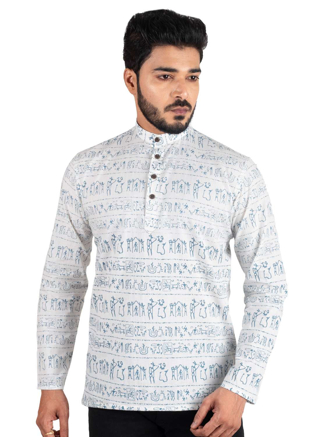 white printed cotton short kurta