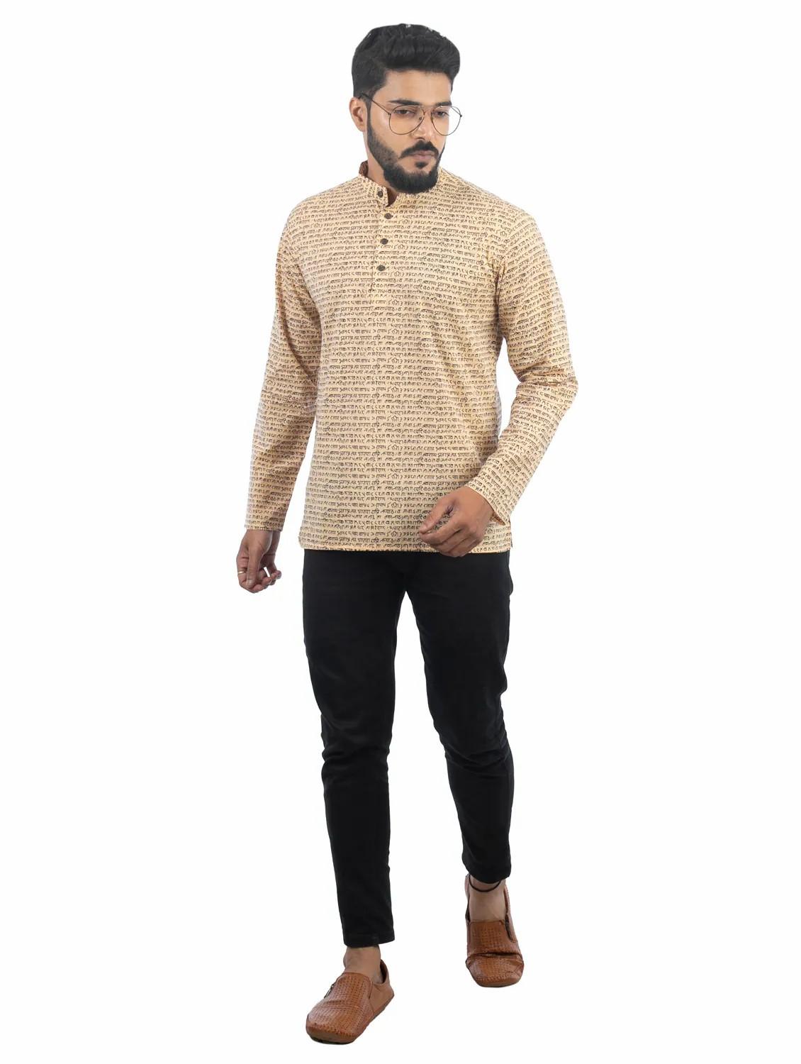 beige printed cotton short kurta - 19920568 - Standard Image - 3