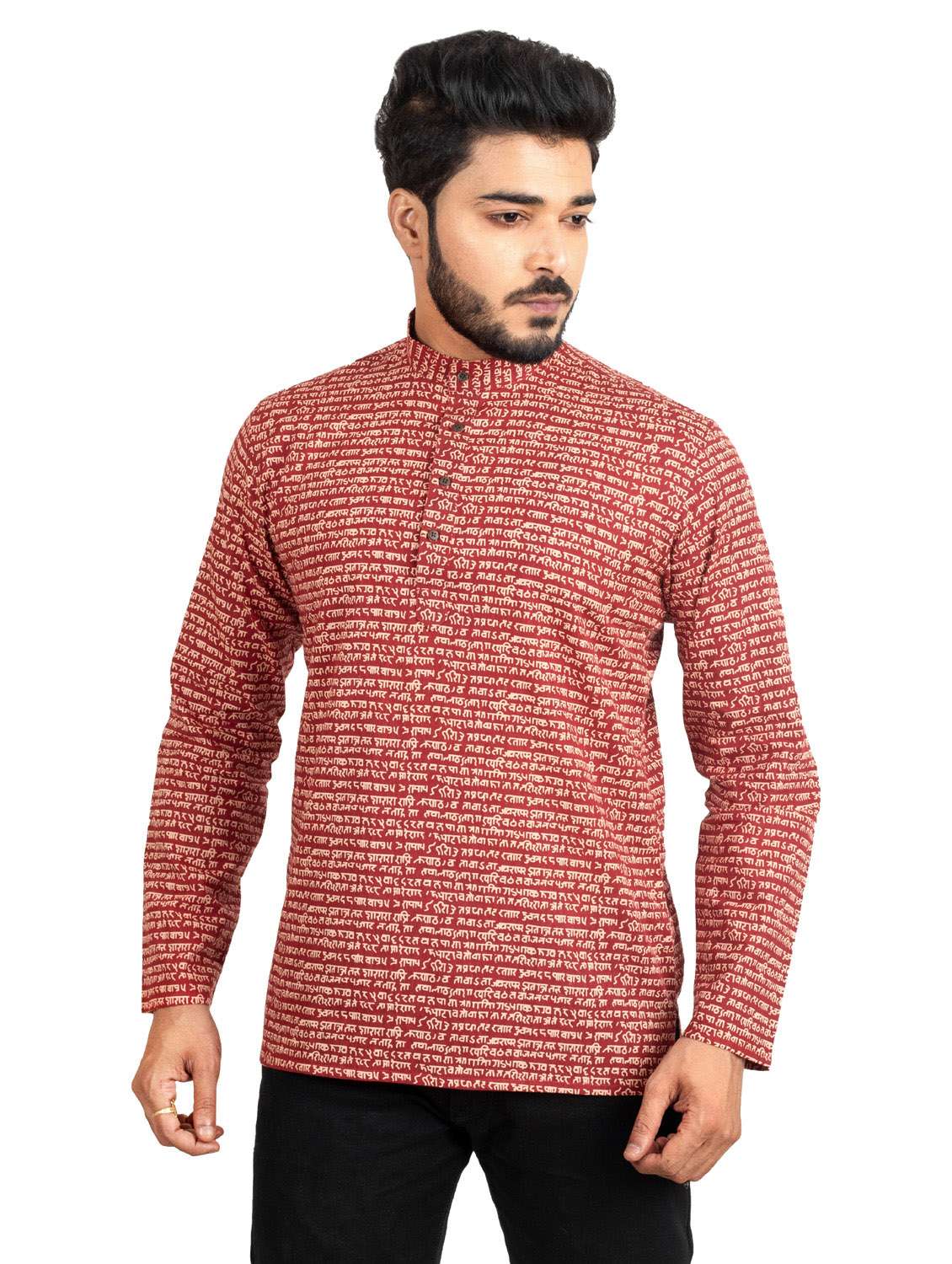 red printed cotton short kurta