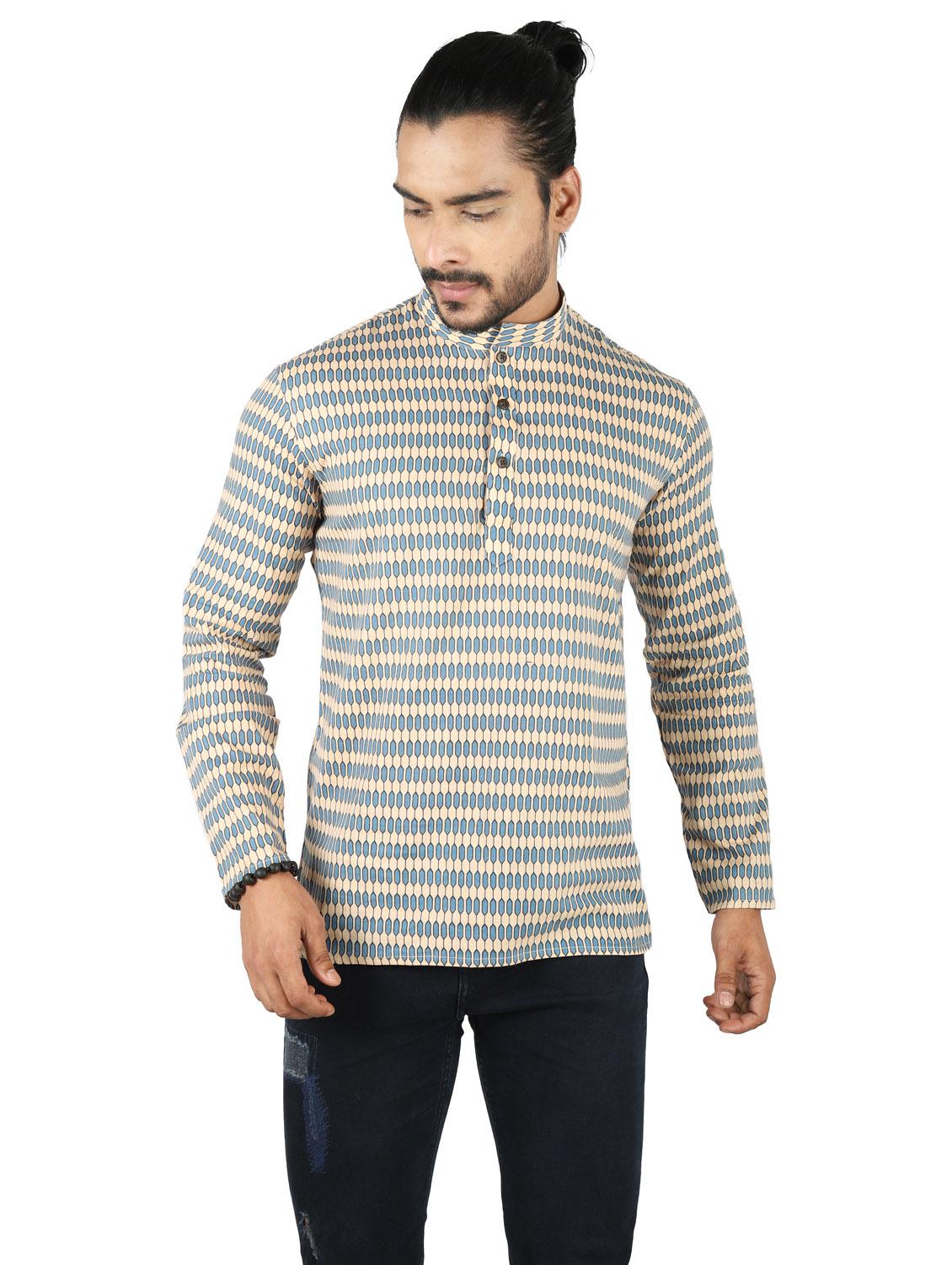 men printed mandarin neck short kurta - 19920572 - Zoom Image - 0