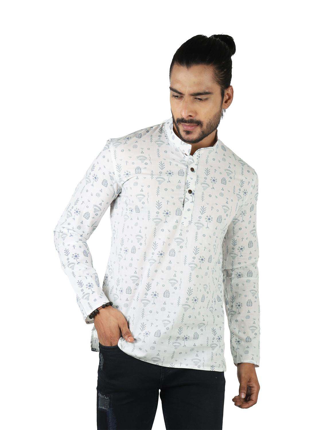 men printed mandarin neck short kurta - 19920575 - Zoom Image - 0