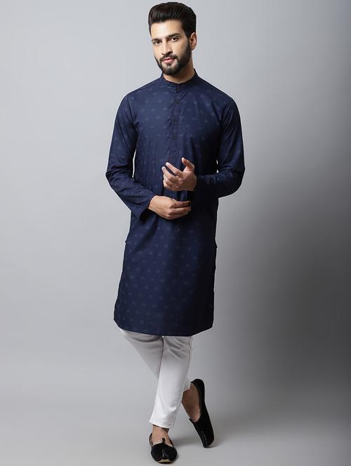 blue printed cotton long kurta - 19920737 - Standard Image - 0
