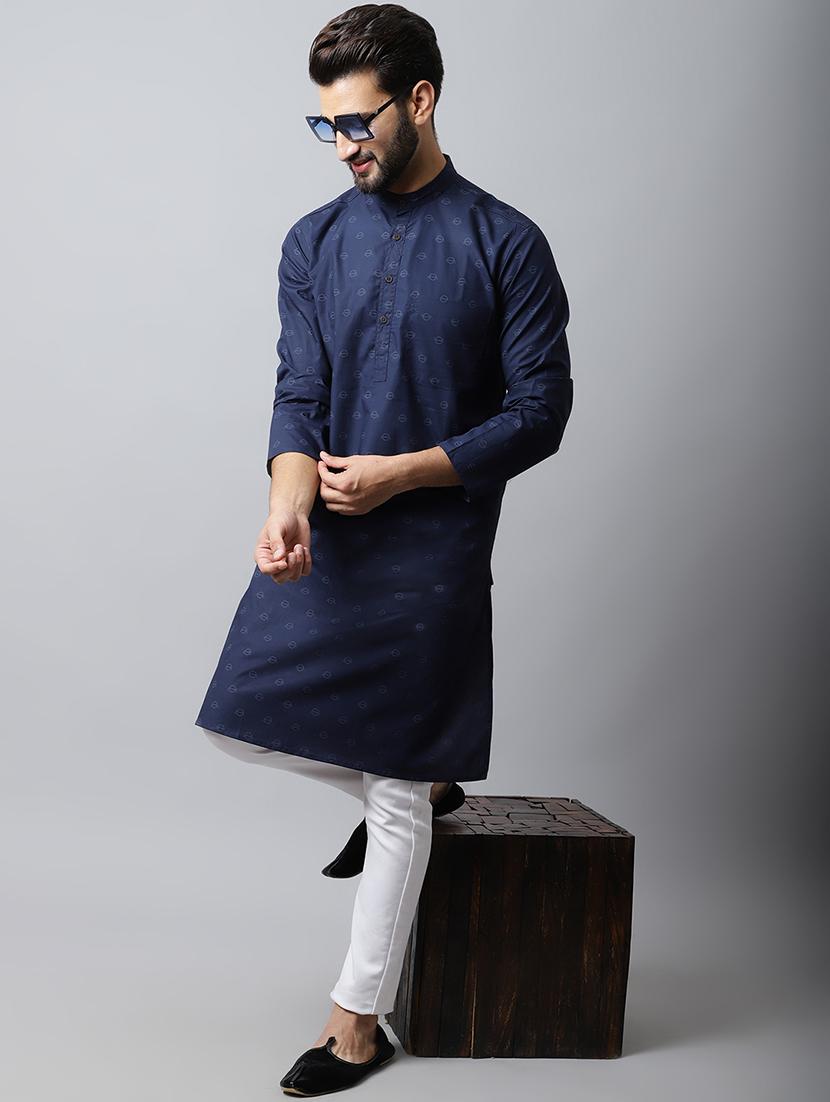 blue printed cotton long kurta - 19920737 - Standard Image - 3