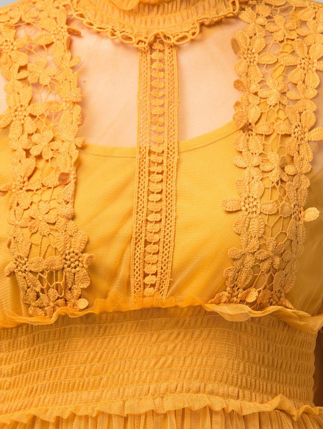 yellow solid net a-line dress - 19921679 -  Standard Image - 3