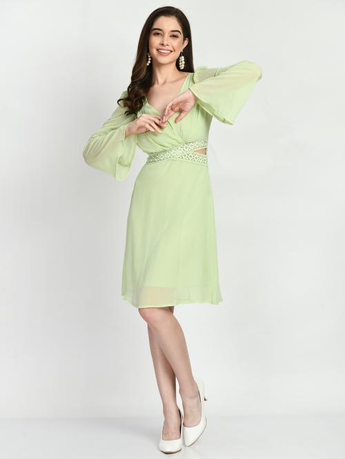 green solid a-line dress - 19921700 - Standard Image - 0