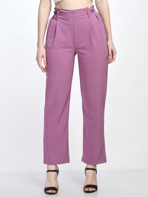 high rise solid flat front trousers trouser - 19921782 - Standard Image - 0