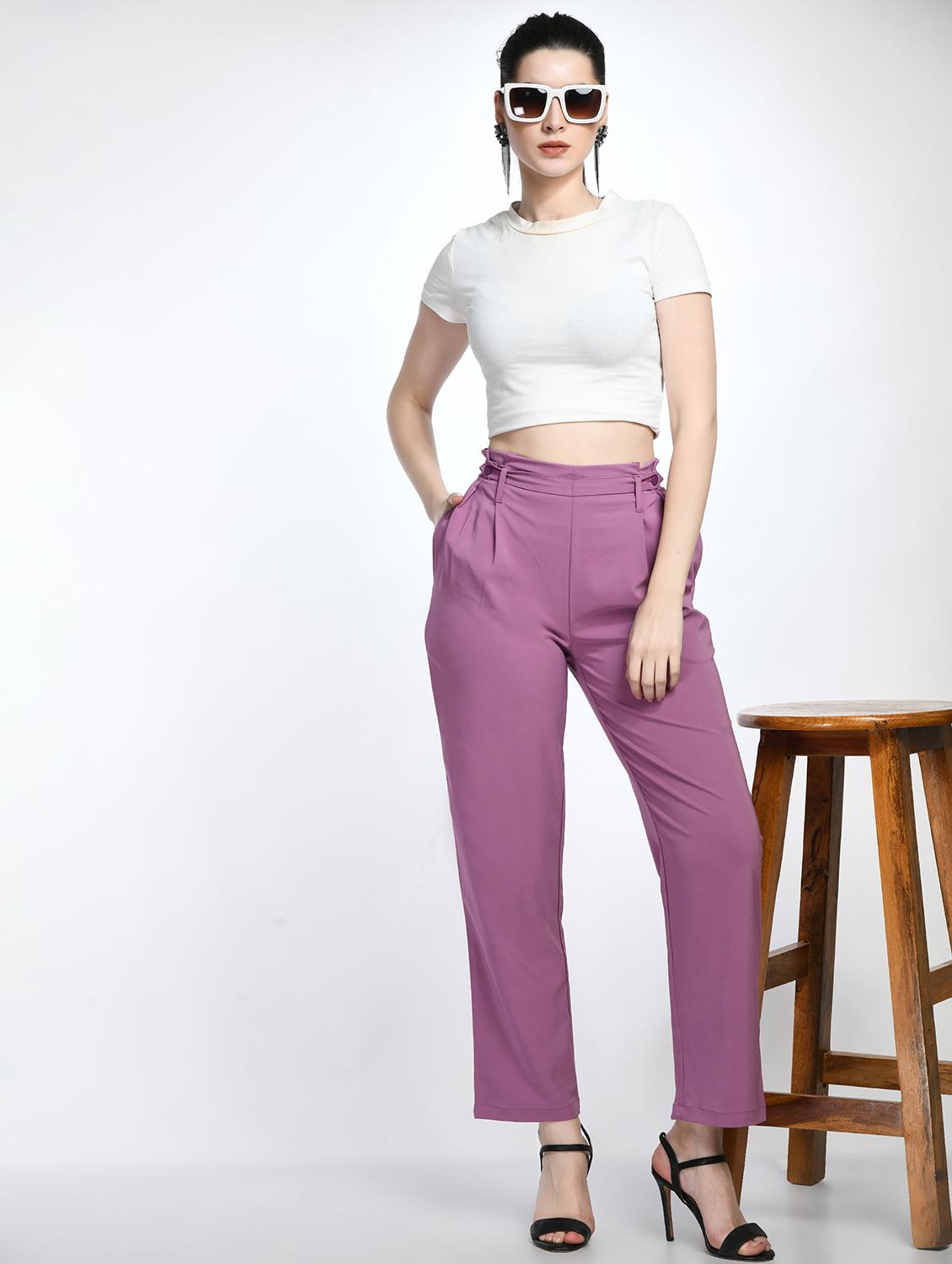 high rise solid flat front trousers trouser - 19921782 - Standard Image - 3