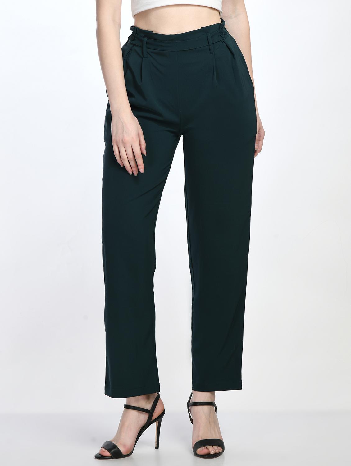 high rise solid flat front trousers trouser - 19921783 -  Zoom Image - 0