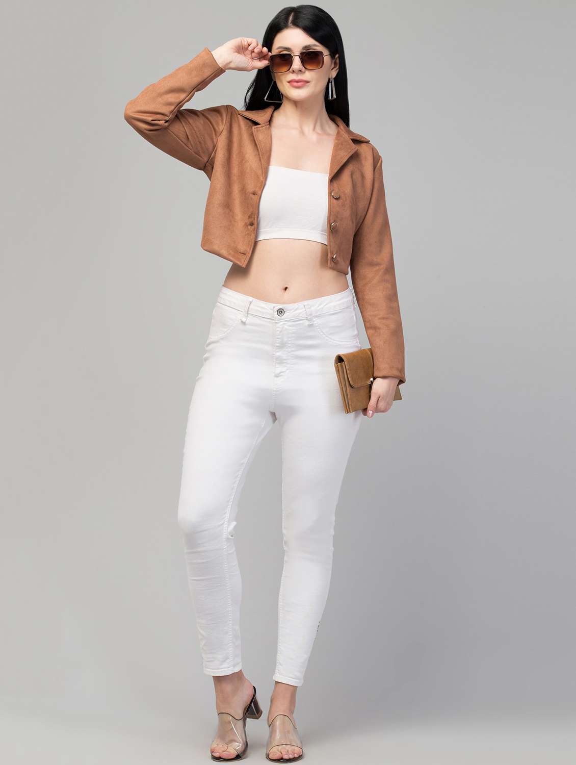 lapel collar solid crop blazer - 19921787 -  Standard Image - 3