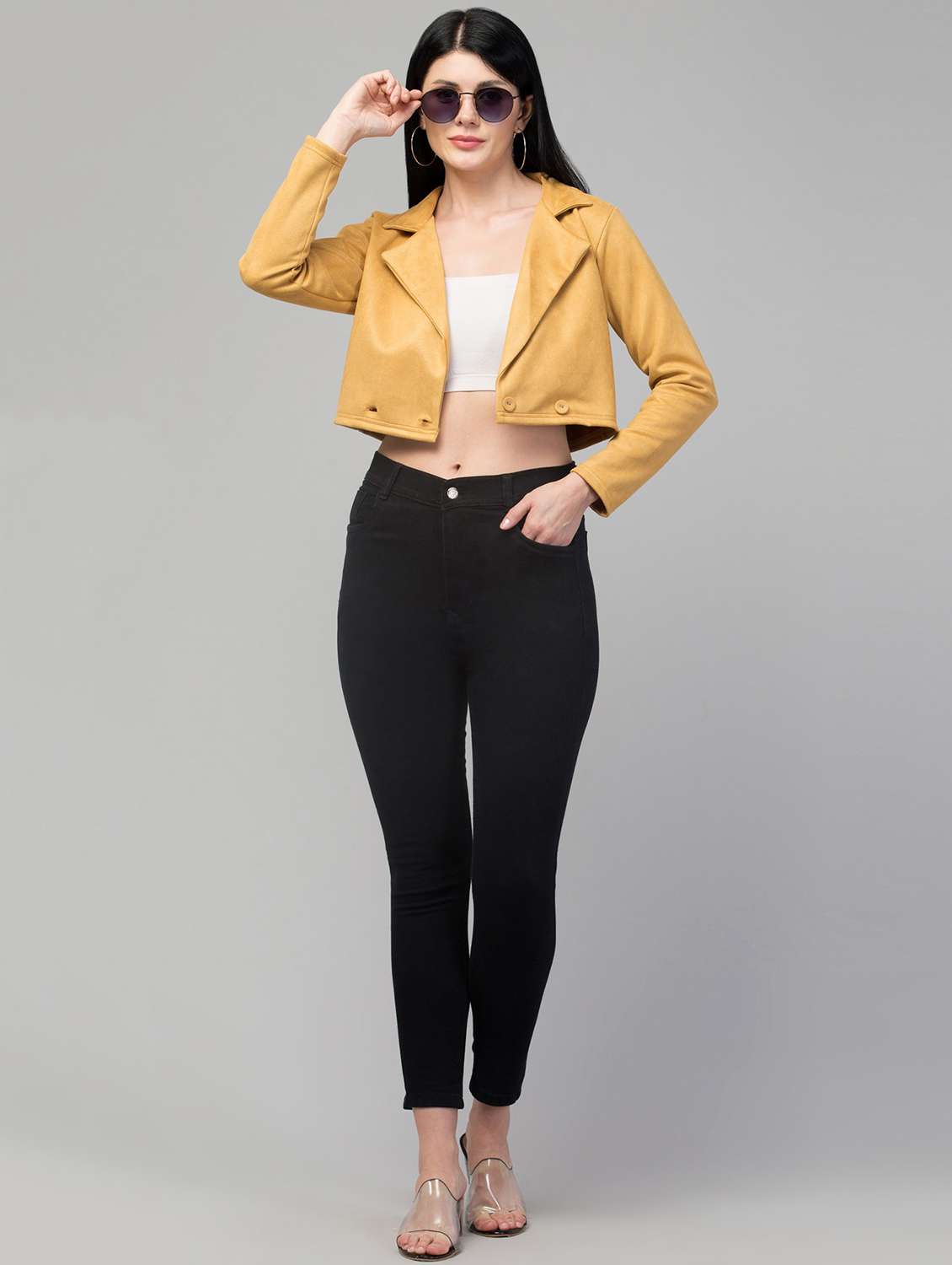 lapel collar solid crop blazer - 19921790 -  Standard Image - 3