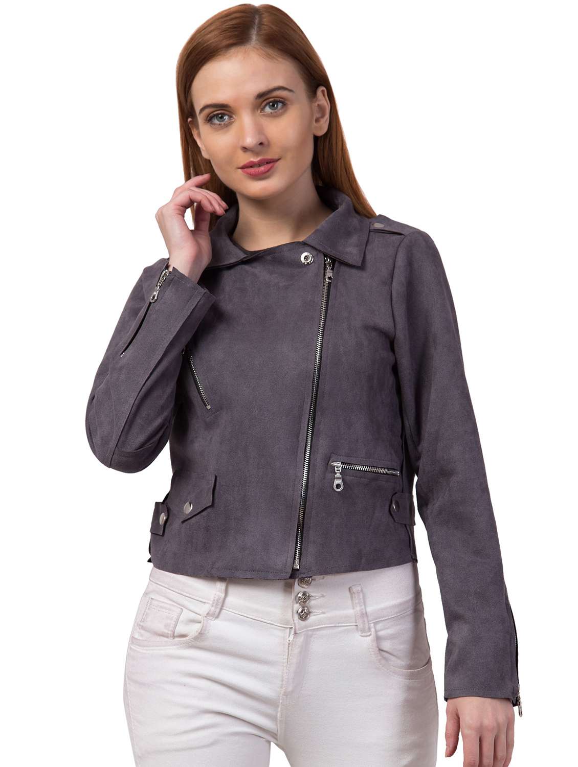 long sleeved solid zipper leather jacket - 19921810 - Zoom Image - 0