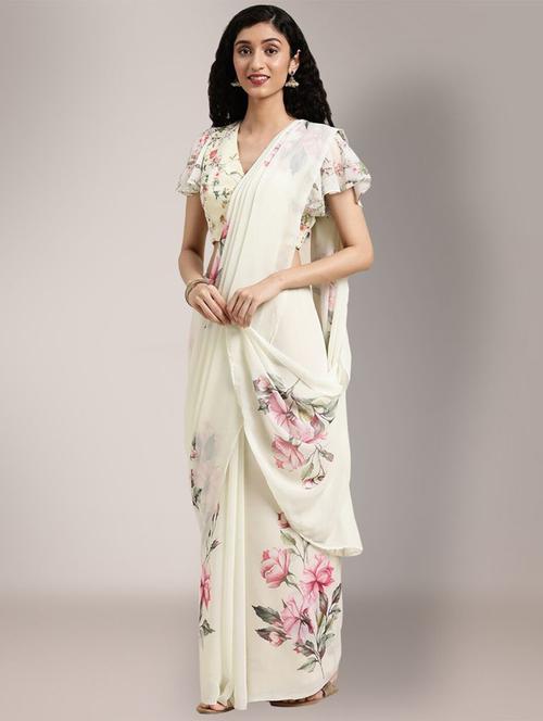 women's floral off white colored saree with blouse - 19925179 - Standard Image - 0