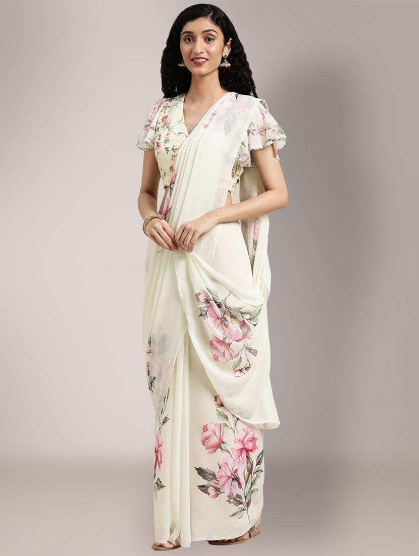 women's floral off white colored saree with blouse - 19925179 - Zoom Image - 0