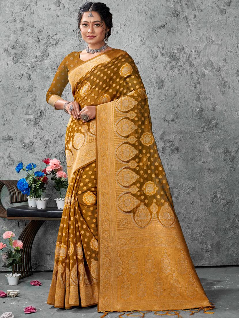women's self design olive colored saree with blouse - 19925295 - Zoom Image - 0