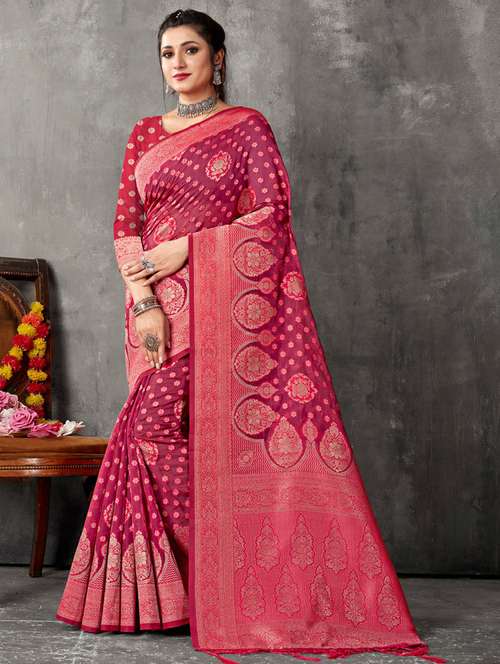 women's self design pink colored saree with blouse - 19925299 -  Standard Image - 0