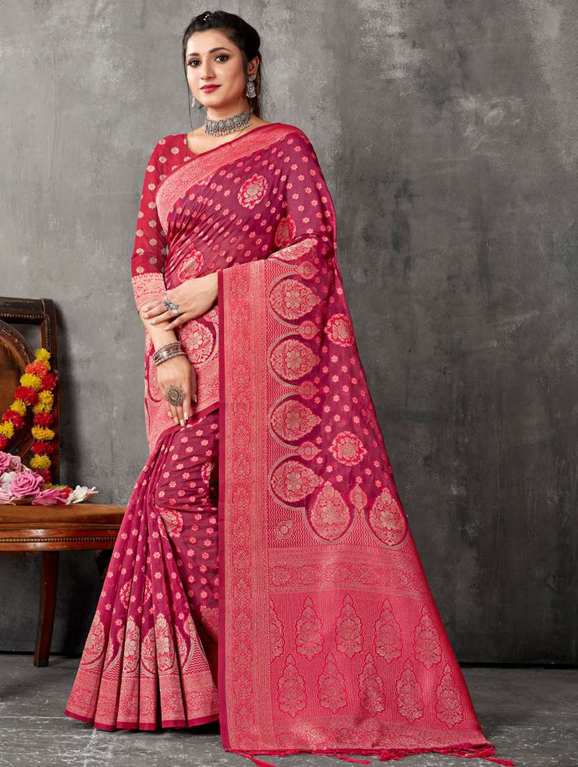 women's self design pink colored saree with blouse - 19925299 -  Zoom Image - 0