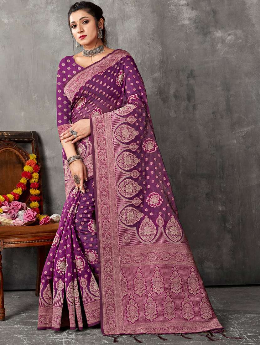 women's self design purple colored saree with blouse