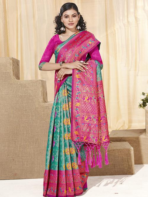 turquoise silk kanjivaram saree with blouse - 19925416 - Standard Image - 0
