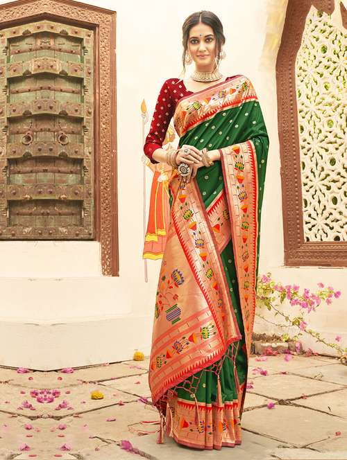 women's self design dark green colored saree with blouse - 19925437 -  Standard Image - 0