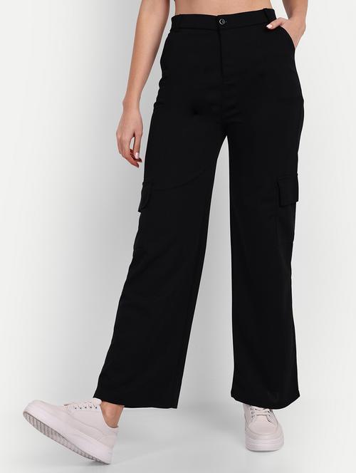 black solid cargo trouser - 19925596 - Standard Image - 0