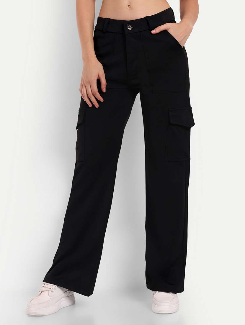 black solid cargos trouser