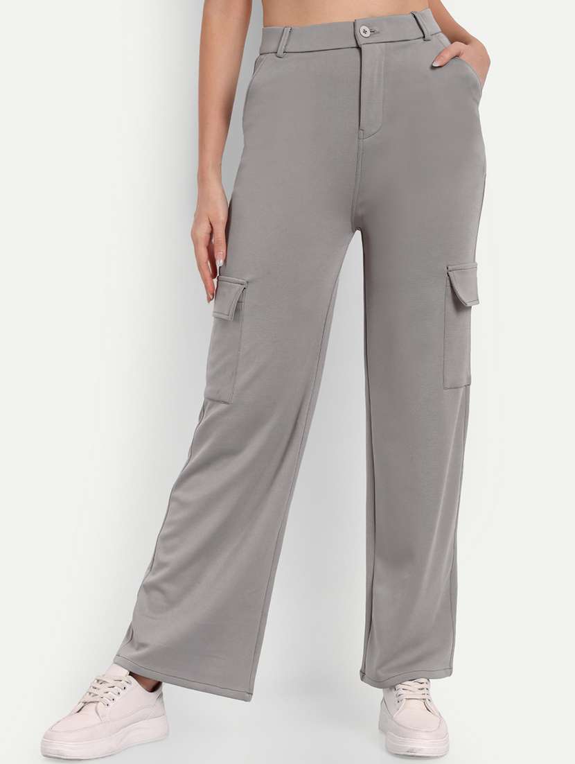 grey solid cargo full length trouser