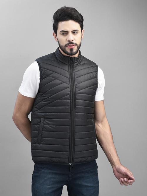 men solid sleeveless quilted jacket - 19925677 - Standard Image - 0
