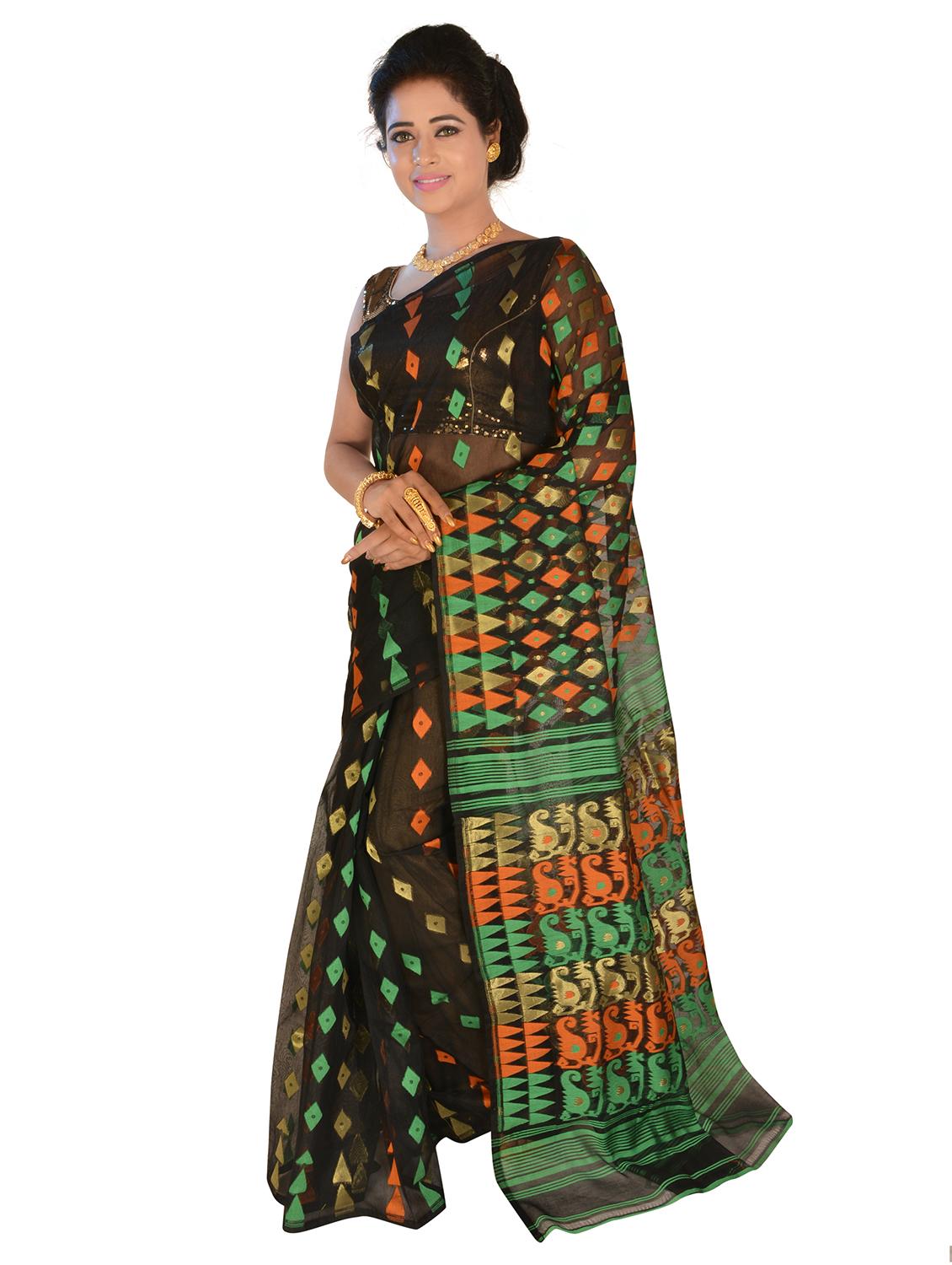 women's self design green colored saree with blouse