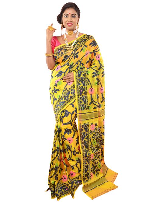 women's self design yellow colored saree with blouse - 19925792 -  Standard Image - 0