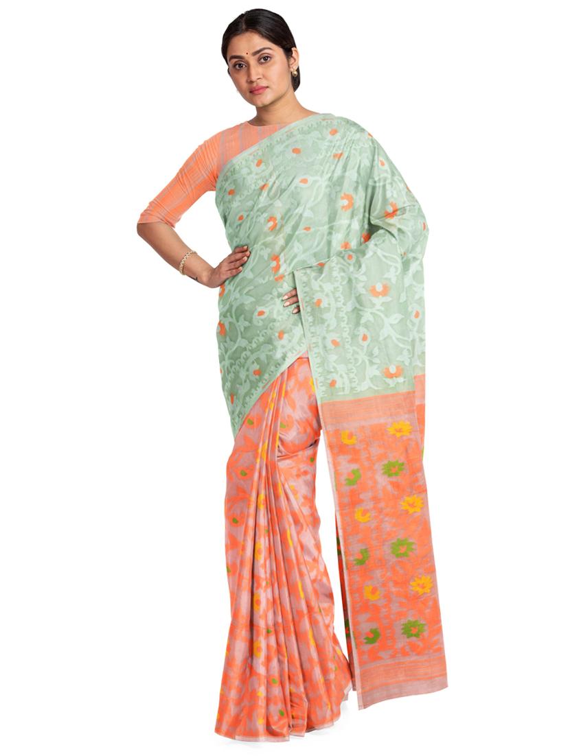 orange cotton saree with blouse - 19925803 - Zoom Image - 0
