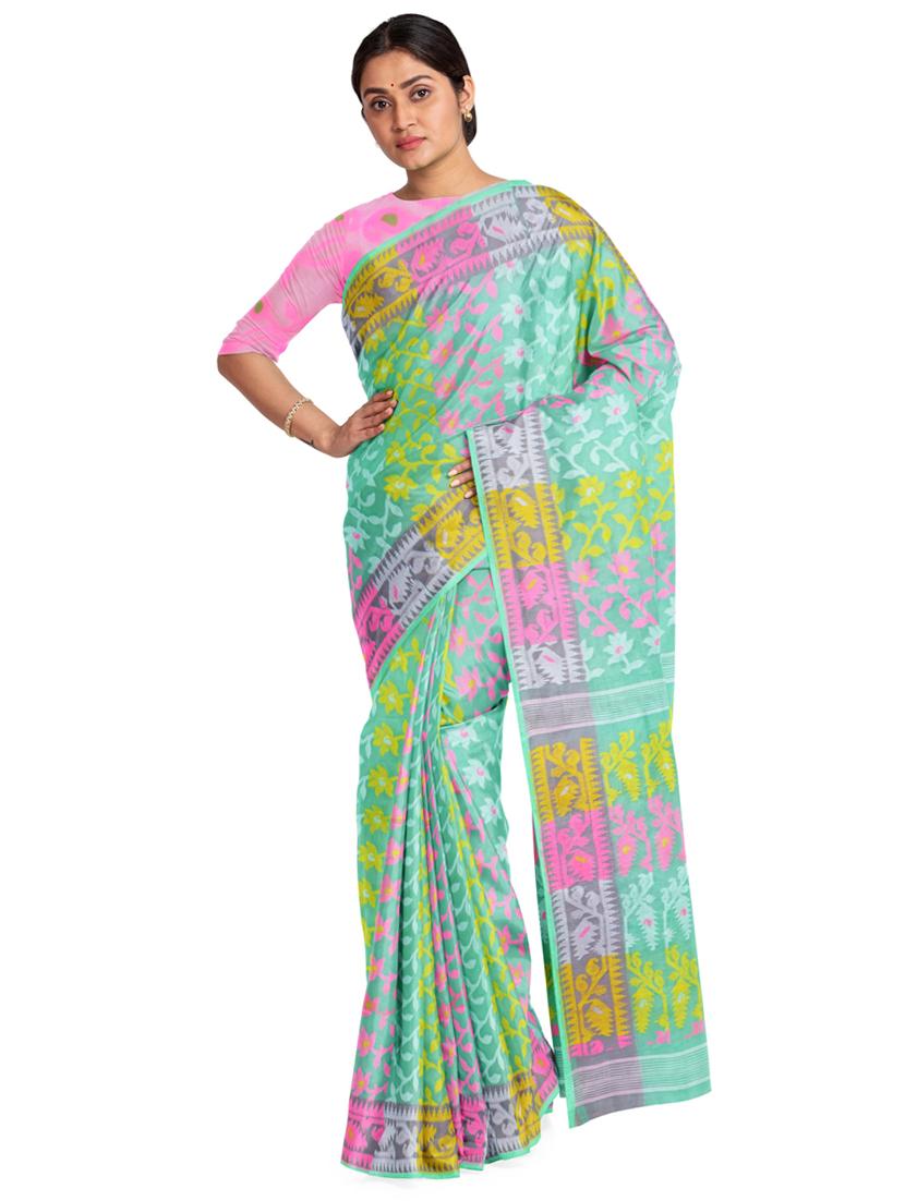 light green jamdani saree with blouse - 19925807 - Zoom Image - 0