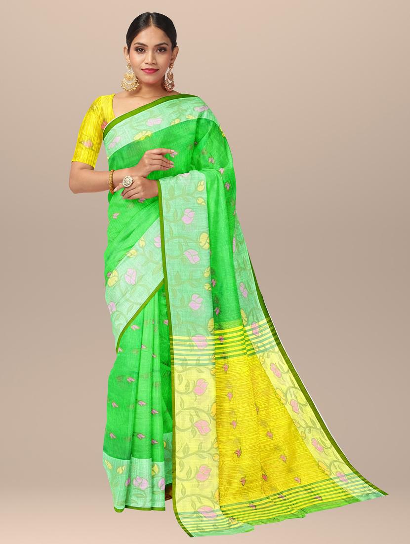 women's printed green colored saree with blouse - 19925980 -  Zoom Image - 0
