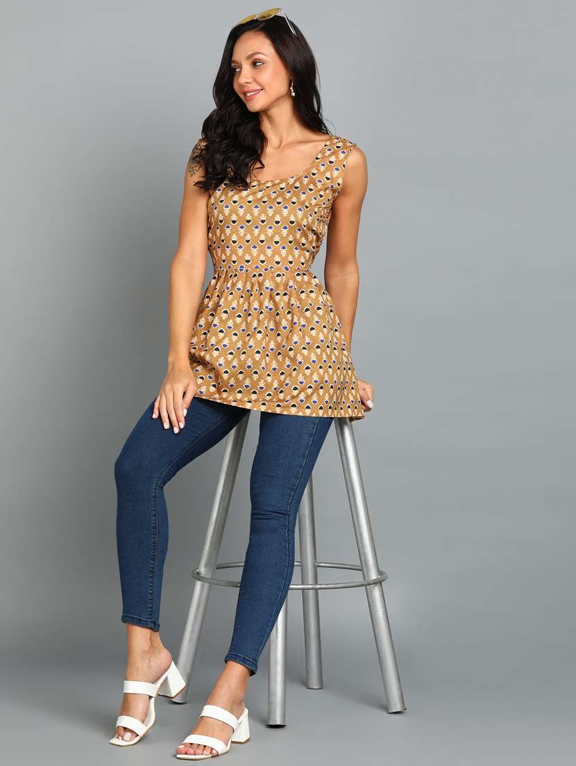 round neck printed peplum top - 19926253 - Standard Image - 3