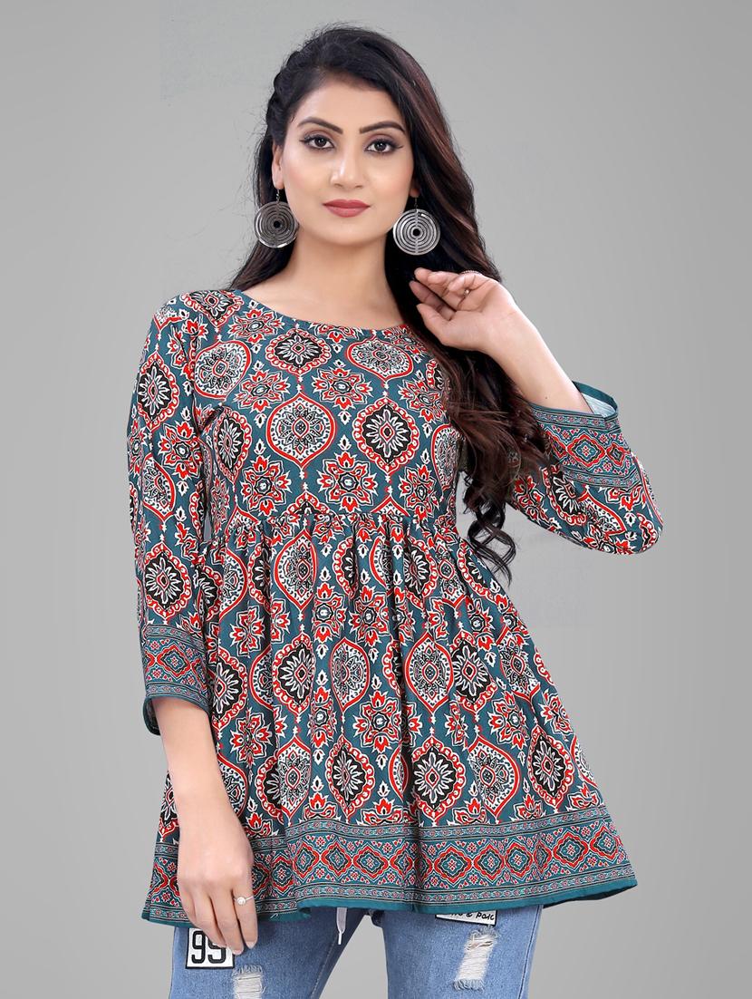 round neck printed peplum top - 19926267 - Zoom Image - 0