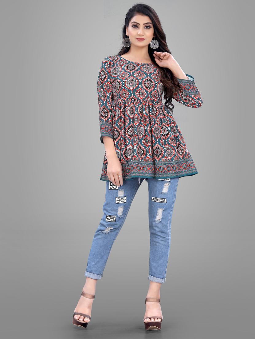 round neck printed peplum top - 19926267 - Standard Image - 3