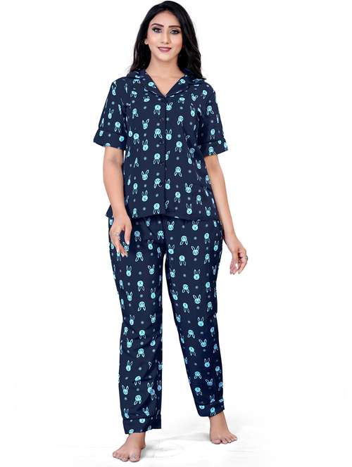 dark blue printed pyjama set nightwear  - 19926298 -  Standard Image - 0
