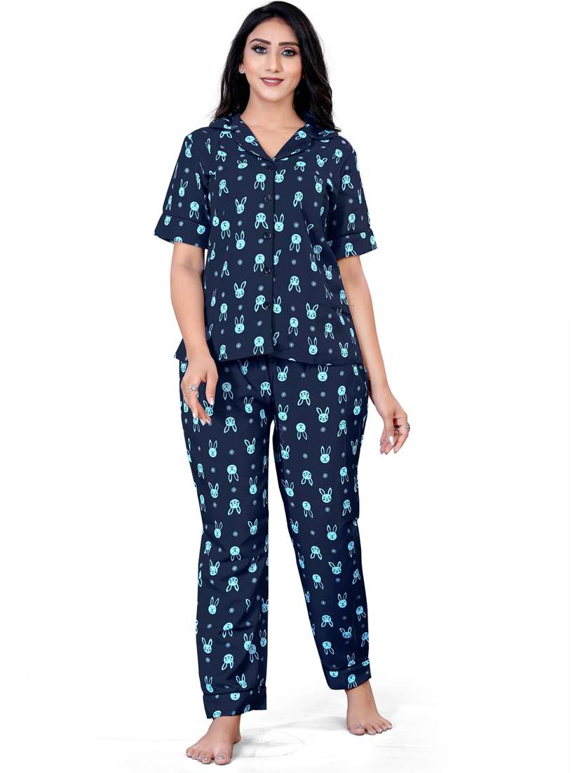 dark blue printed pyjama set nightwear  - 19926298 -  Zoom Image - 0