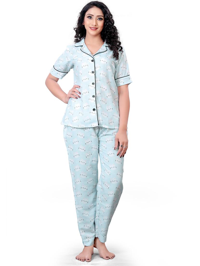 light blue printed pyjama set nightwear  - 19926301 -  Zoom Image - 0
