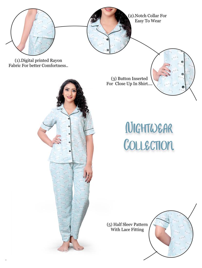light blue printed pyjama set nightwear - 19926301 - Standard Image - 3